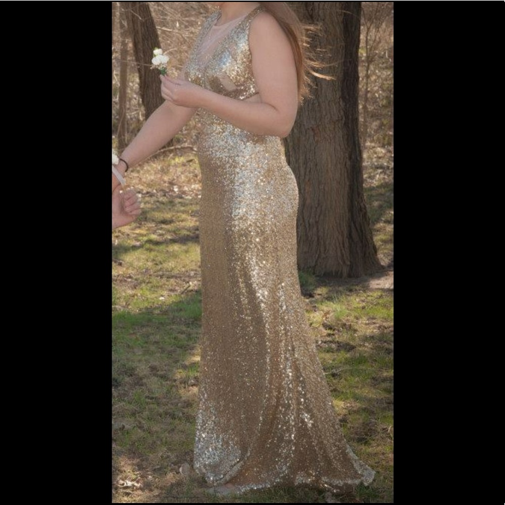 Camille La Vie - Long Prom Dress - Gold Sequence